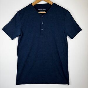 Wool and Prince Merino Wool Henley Shirt Mens Small Blue Short Sleeve Techwear